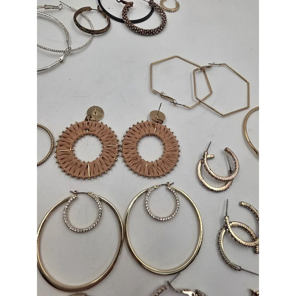 Hoop Earring Lot 12 Pairs Gold Silver Rose Gold Rhinestone Geometric Woven Set